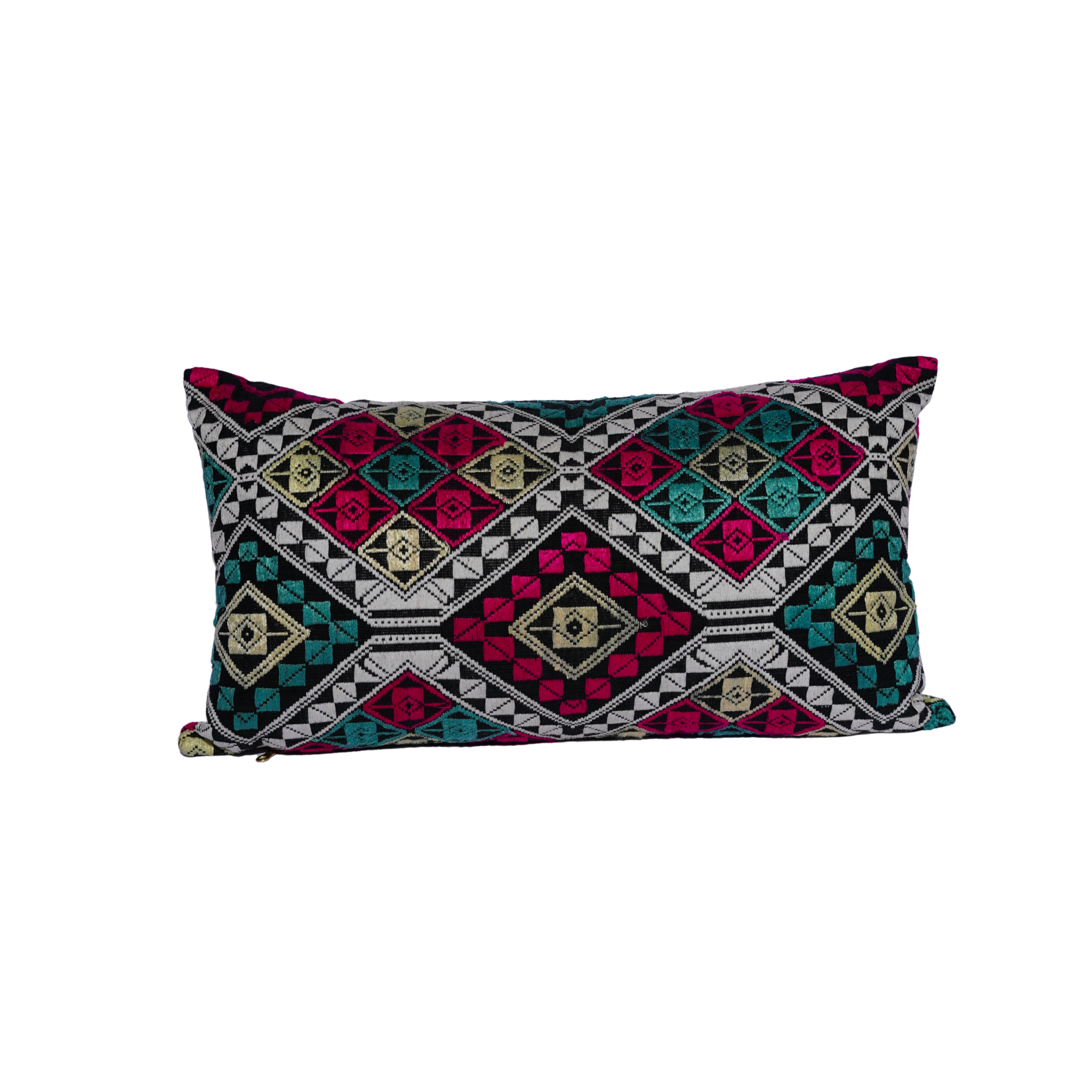 Decorative pillow with geometric pattern on a white background