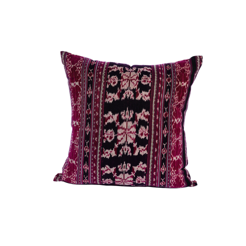 Maumere Indonesia Purple Floral Stripe Ikat Pillow